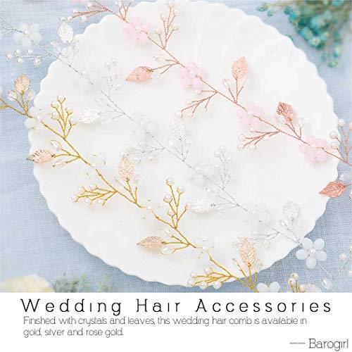BAROGIRL Barogirl Bride Wedding Headband Gold Flower Hair Vine Pearl Bridal Hair Accessories for Women (Gold)