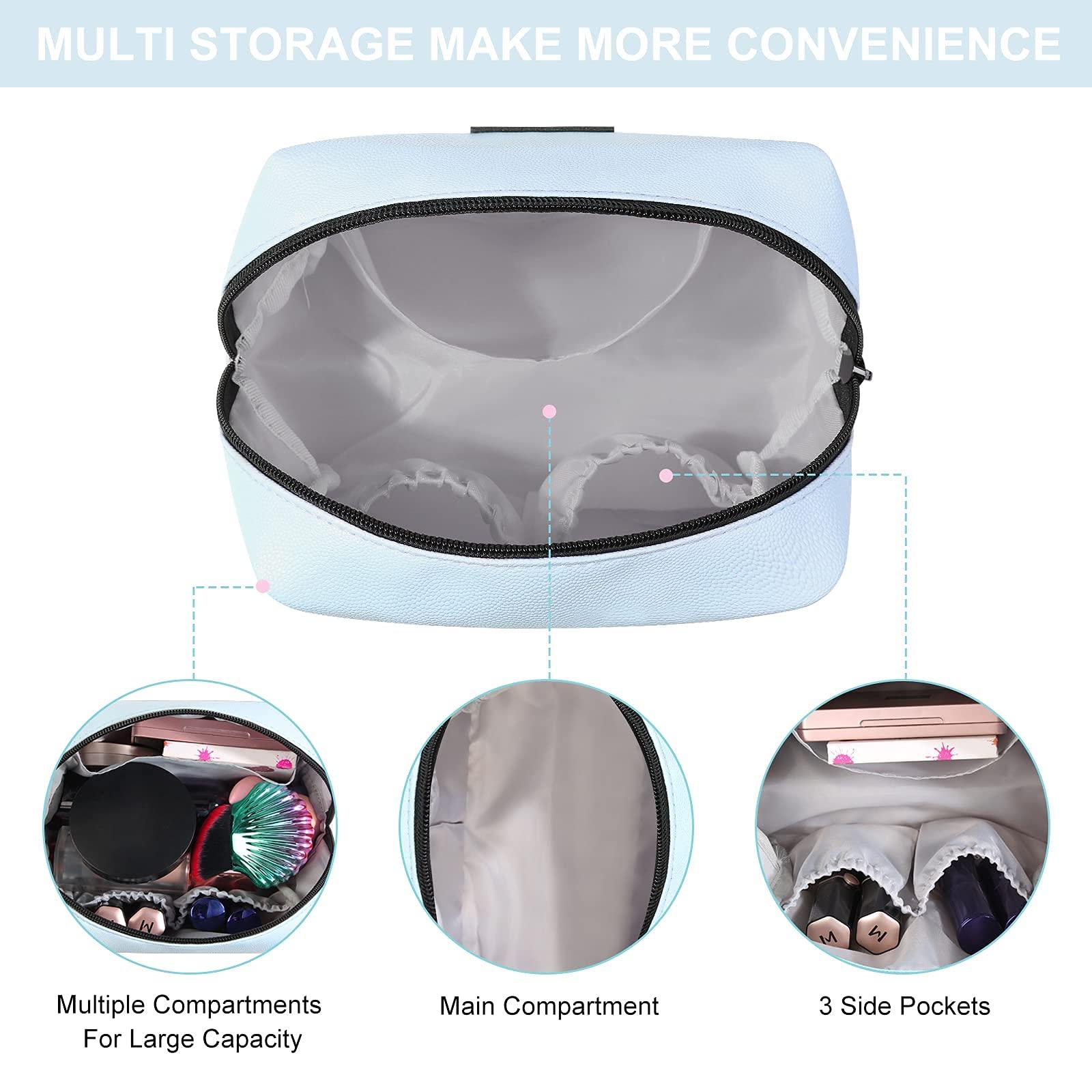 MAANGE MAANGE Small Makeup Bag for Purse and 20 Pcs Makeup Brushes Set with Gift BoxBlue+Champagne)