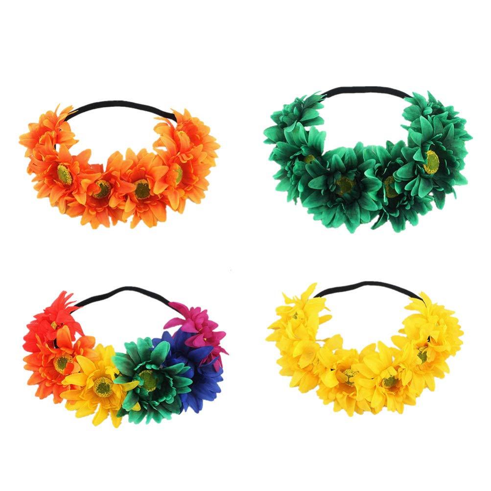 TENDYCOCO 4pcs Hawaiian Headband Sunflower Headband Yellow Headband Orange Headband Colorful Headband Holiday Garland Sun Flower Headgear Hair Accessories Wreath Vacation Hair Ring