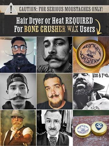 THE VINTAGE GROOMING CO. Mustache Wax Extra Strong Hold | 1oz Bone Crusher Moustache & Beard Wax Tin | Grooming For Men | Perfect For Dali Curly English Handlebar Mustaches By Death Grip | Heat Source Required