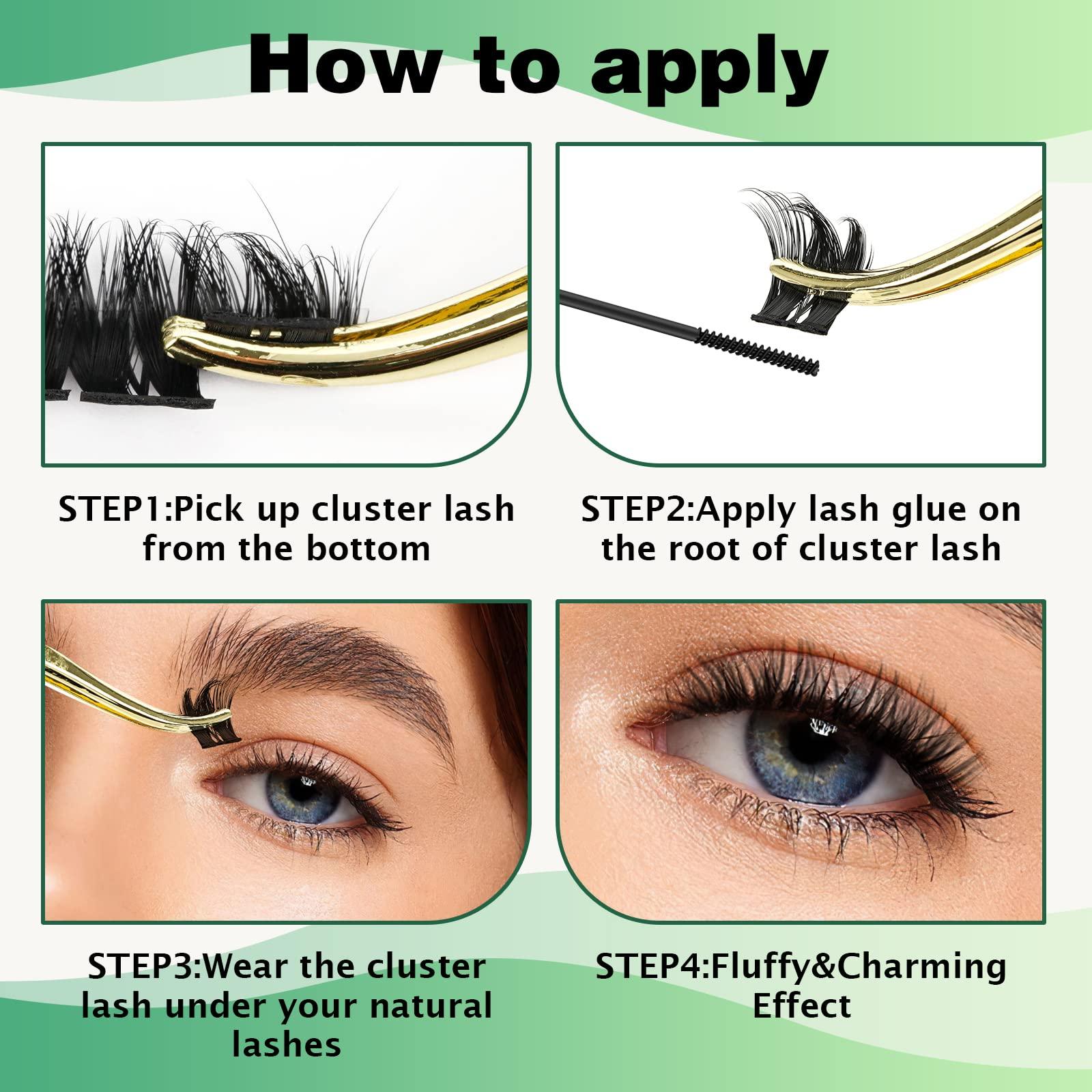 KEYYOU Lash Clusters 96pcs Individual Lashes D Curl 10mm Cluster Lashes KEYYOU Volume Wispy Lash Extension Soft&Comfortable Easy DIY at Home(Y10,D-10mm)