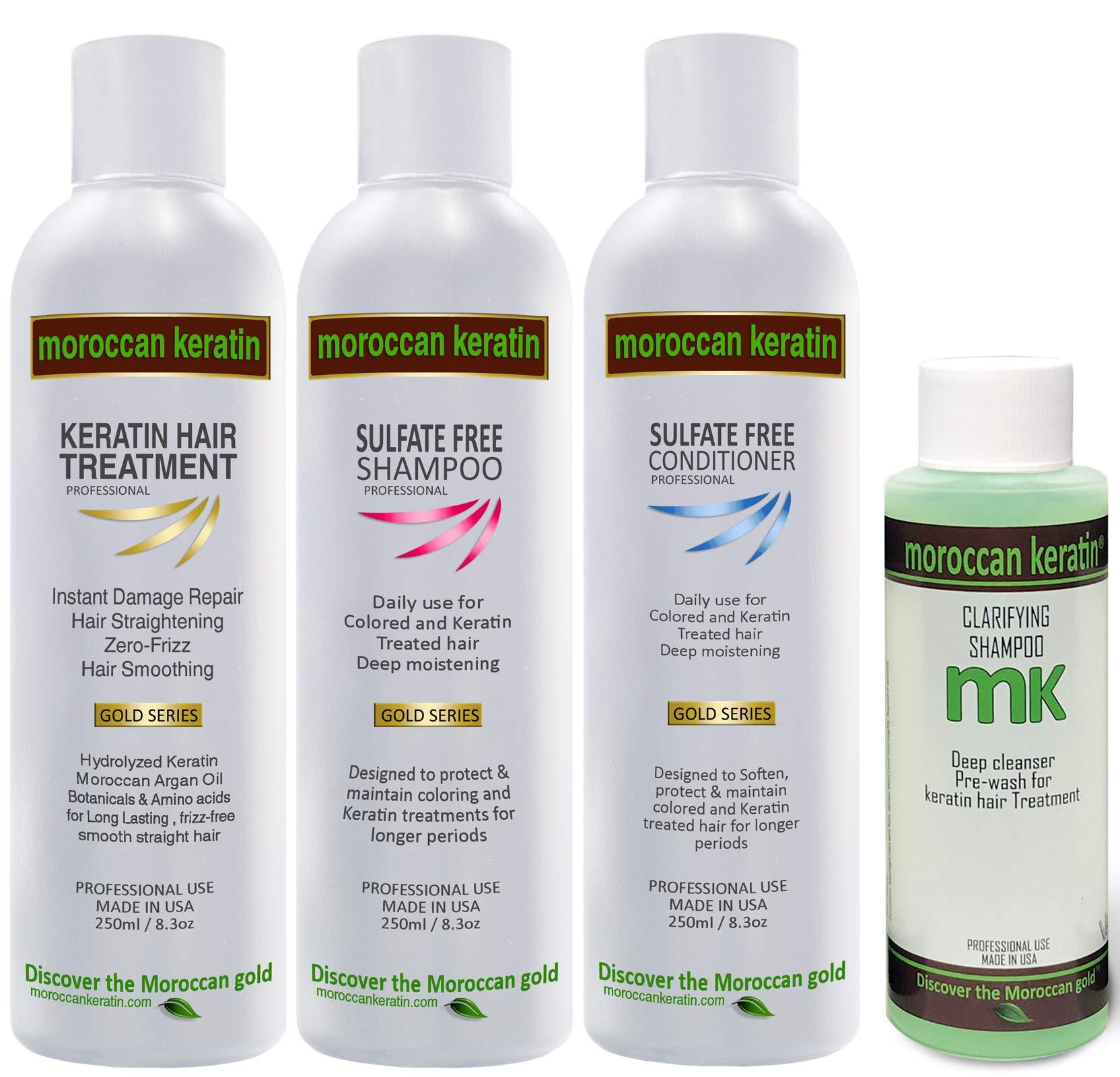 MOROCCAN KERATIN Moroccan Keratin Gold Series Brazilian Keratin Hair Treatment Blowout Smoothing Straightening Hair Professional Salon Grade Long Lasting Natural Organic Results (Large 4 pc set)