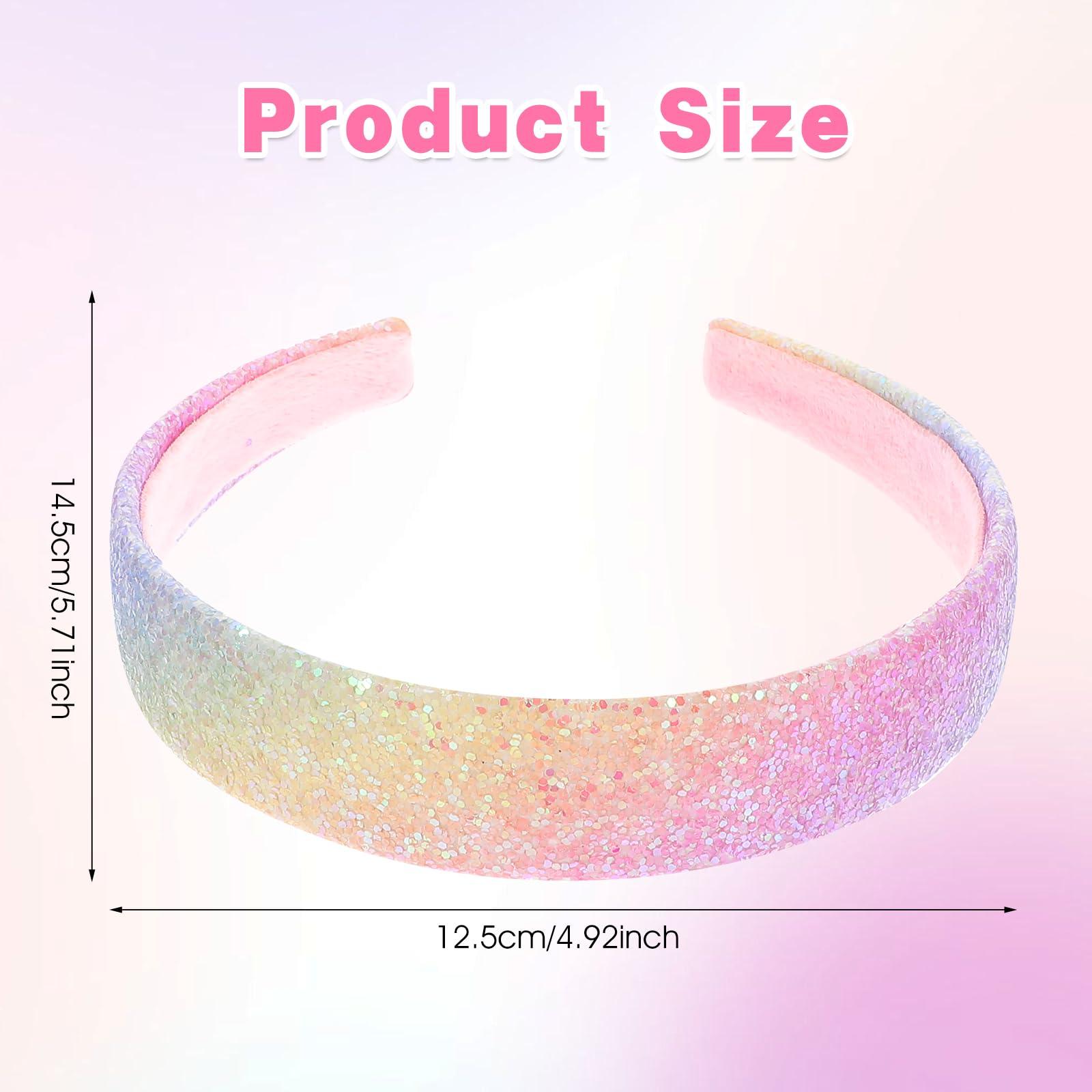 Xthrotsenk Xthrotsenk 2 Pcs Glitter Sequins Headbands for Girls Bling Rainbow Sequin Wide Thick Head Bands Non-Slip Sparkly Headbands for Women Fashion Stretch Elastic Head Band for Girls and Women