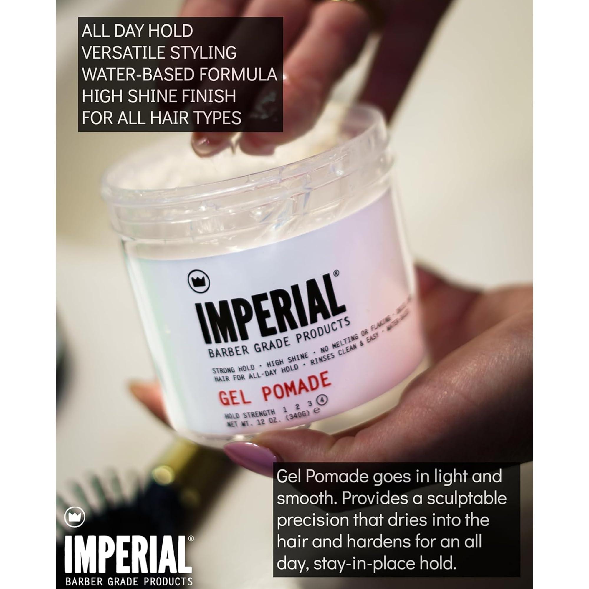 Imperial Barber Imperial Barber Grade Gel Pomade - All Day Strong Hold, No Flaking, Water Based, Reactivatable - Natural Men\'s Hair Styling Product 12oz