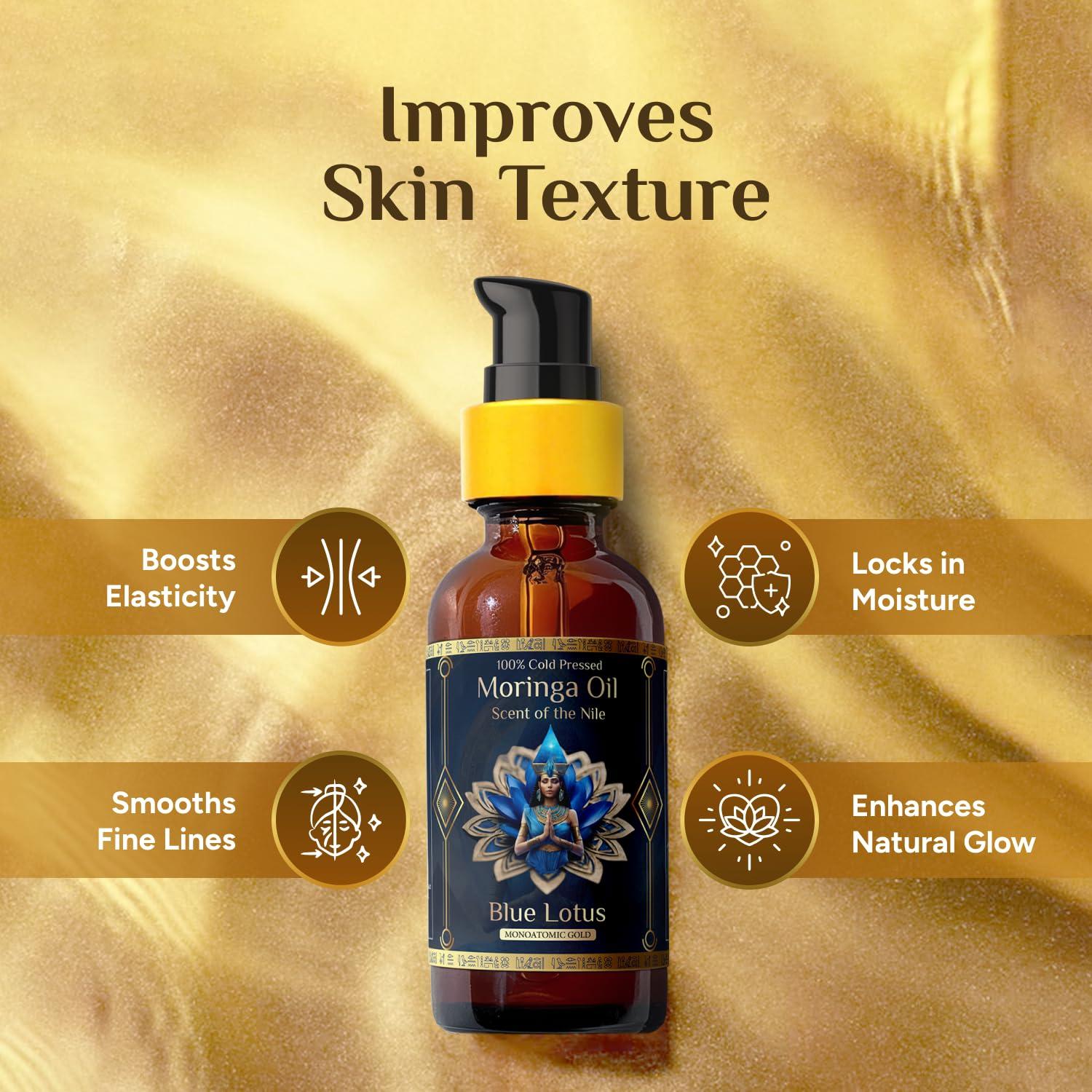 ZP.TECH ZP.TECH Pure Organic Moringa Oil with Blue Lotus Flower & Ormus Gold Hydrating & Anti-Aging Oil for Skin, Hair & Nails Premium 100% Cold Pressed Moringa Seed Extraction, Nourishes & Hydrates Skin