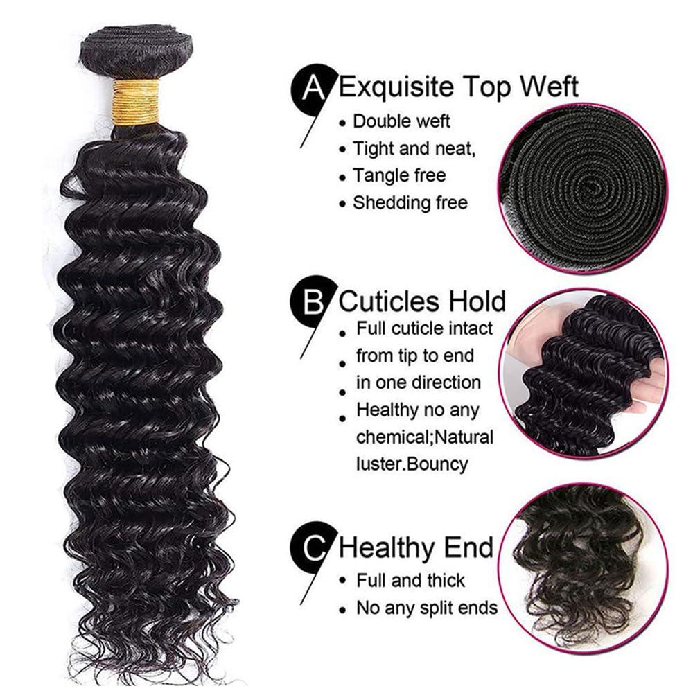 Mrladgo Deep Wave Bundles Human Hair 1 Bundle 14 Inch Brazilian Deep Curly Bundles 100% Unprocessed Virgin Human Hair Bundles Curly Deep Wave Bundles 100G Natural Black Color