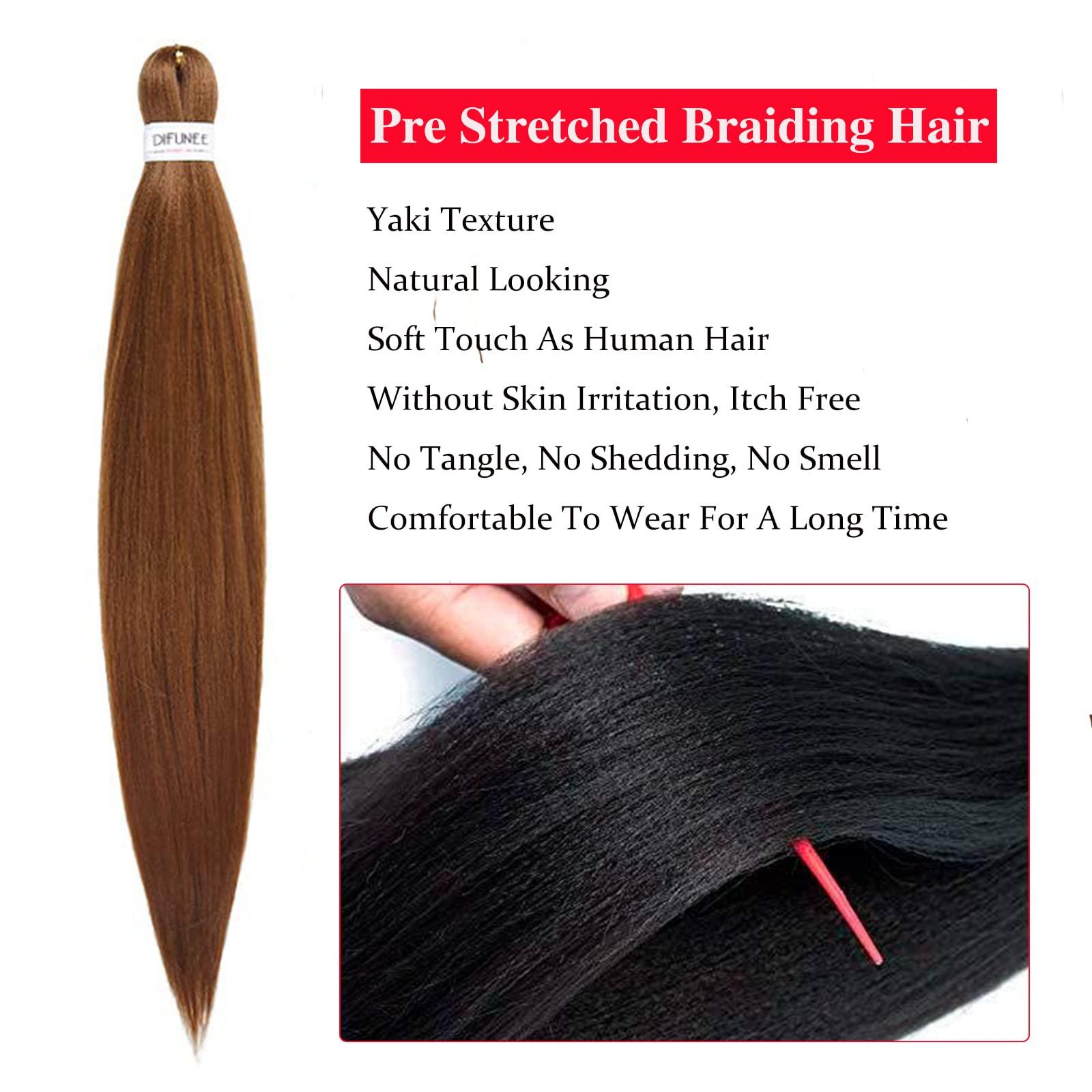 DIFUNEE DIFUNEE Pre-stretched Braiding Hair - 16 Inch 8 Packs Brown Short Braiding Hair For Twist or Box Braids, Yaki Texture Hot Water Setting Synthetic Braiding Hair Extensions (16 Inch, 30-8P)