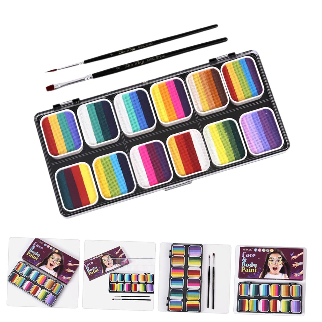 Ipetboom Ipetboom Face Body Paint Kit with 12 Color Gradient Rainbow Strips Non-shiny Pearl Mixed Body Painting Paint Set Water-activated Art Kit for Cosplay