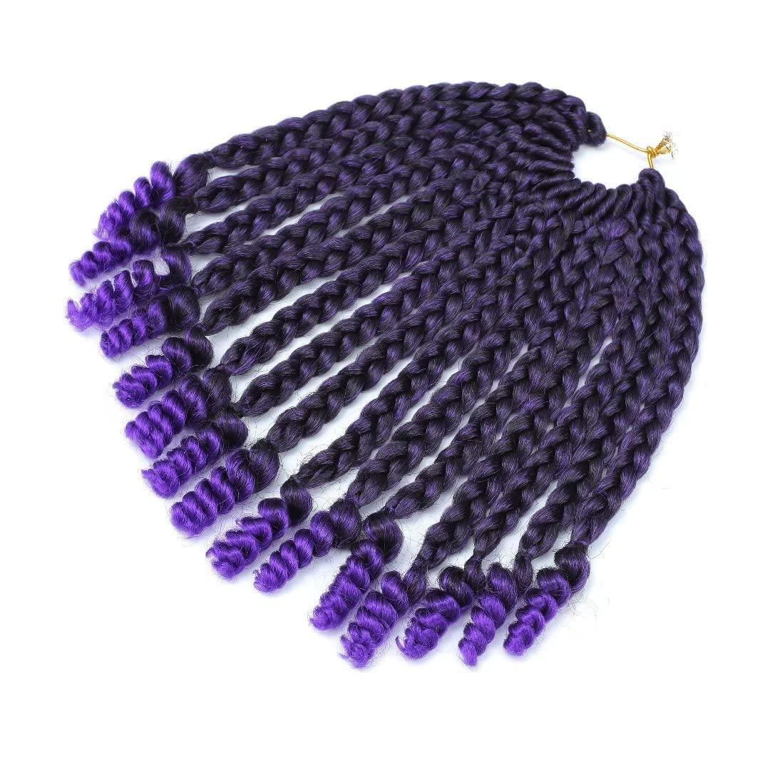 Alimiriam Purple Crochet Box Braids Curly Ends 10 inch 6 Packs Short Bob Box Braid Crochet Hair with Curly End Jumbo Crochet Braids Hair for KidsBlack Women(T1B/Purple#, 10\" 6 Packs)