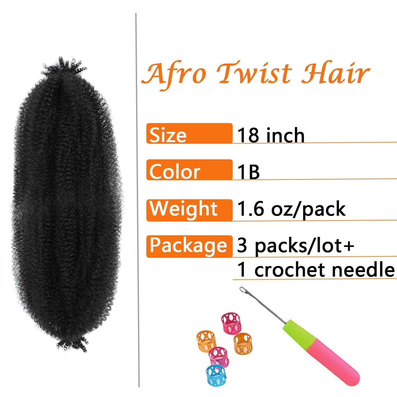 GZVIS Springy Afro Twist Hair 18 Inch 3 Packs Black Color Pre Fluffed Marley Twist Braiding Hair (18inch, 1B)