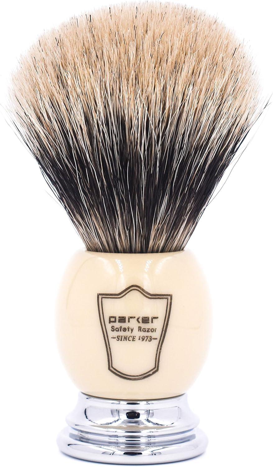 Parker Safety Razor Parker Premium 3 Band Pure Badger Shaving Brush with Stand Included - White