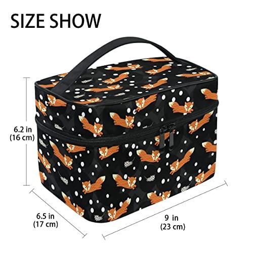 MNSRUU Fox Makeup Bag, Fox Mouse Makeup Organizer Bags Toiletry Bag Box Travel Cosmetic Bag Make Up Train Case for Women Teen Girl Ladies