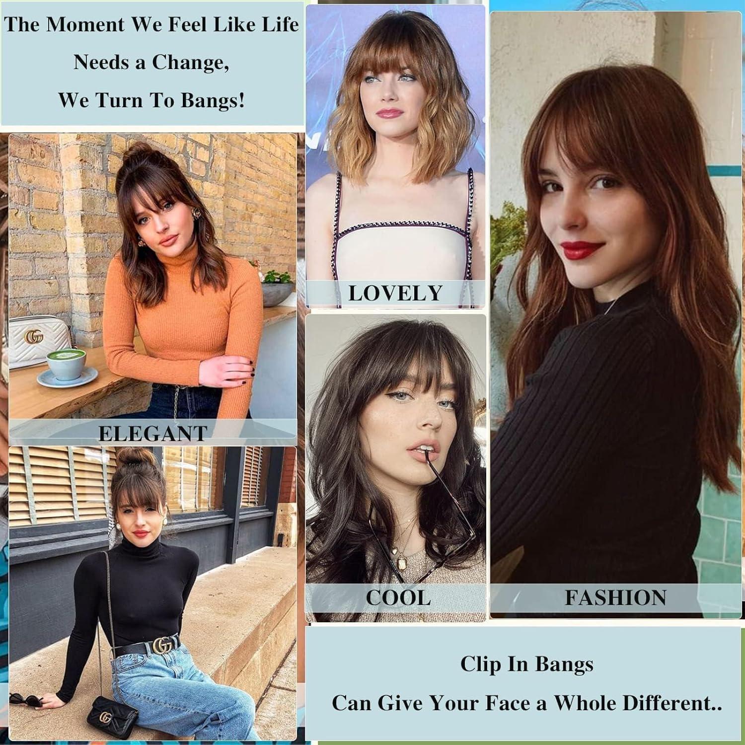 MOCA HAIR Clip In Bangs 100% Human Hair Bangs Clip In Hair Extensions Clip On Bangs French Light Brown Clip In Bangs Real Human Hair Fake Bangs For Natural Hair