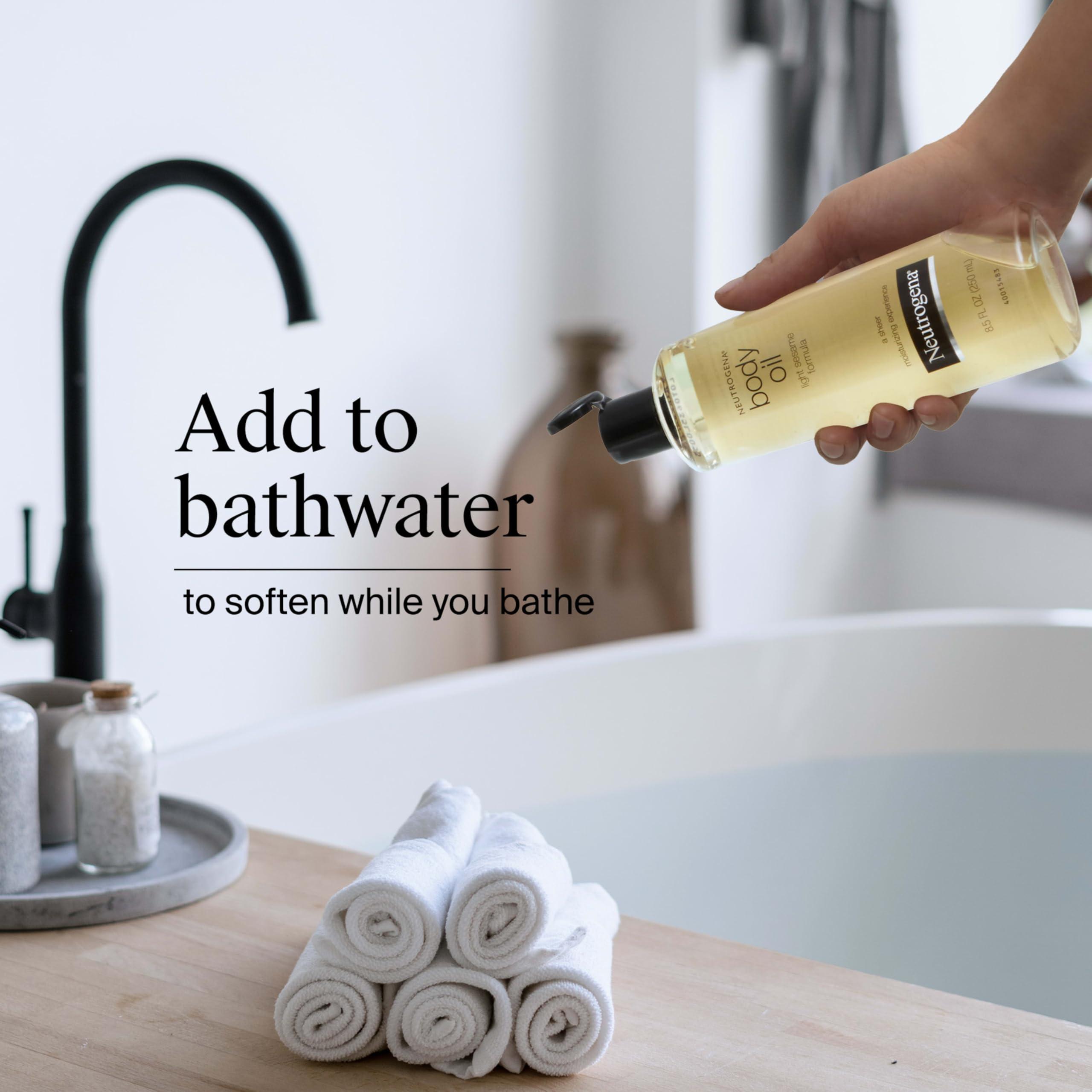 Neutrogena Neutrogena Body Oil Light Sesame Formula, 8.5 fl oz, Fragrance Free Radiant Glow Moisturizer for Dry Skin and Massage Oil with Sesame Oil, Bath & Shower Oil For Smooth and Hydrated Skin