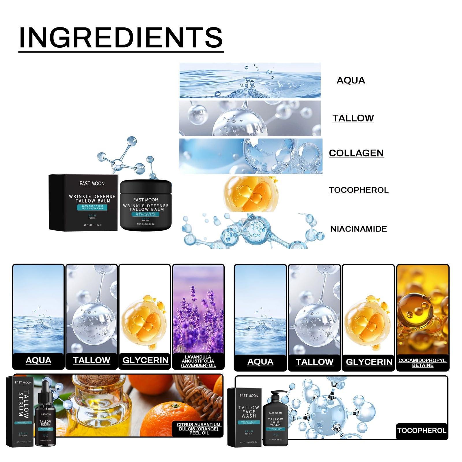 SWDSTIGER Men\'s Facial Skincare Set - Mens Face Care Set(Tallow Cream + Tallow Night Serum + Tallow Face Wash)Reduce Fine Lines, Anti Wrinkles& Anti Aging