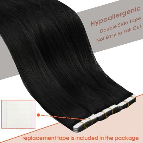 Sunny Hair Sunny Hair Black Tape in Hair Extensions Human Hair Tape in Extensions Jet Black Invisible Tape in Extensions Hair Extensions Real Human Hair Black Human Hair Extensions 20pcs 50g 20inch