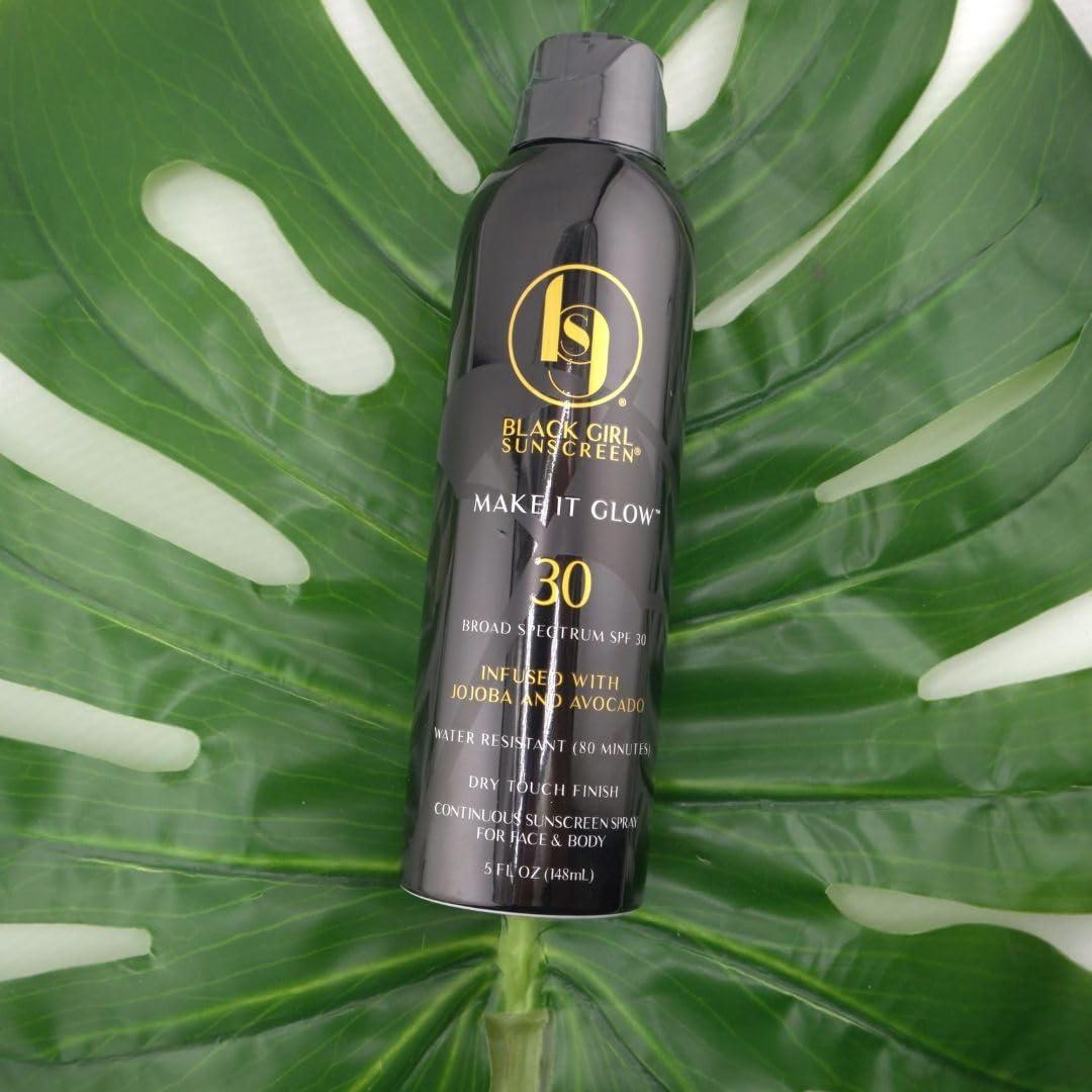 BLACK GIRL SUNSCREEN Black Girl Sunscreen - Make it Glow Face & Body Moisturizing Sunscreen Spray SPF 30, No White-Residue for Melanin Rich Skin (SPF-30-5oz-Spray)