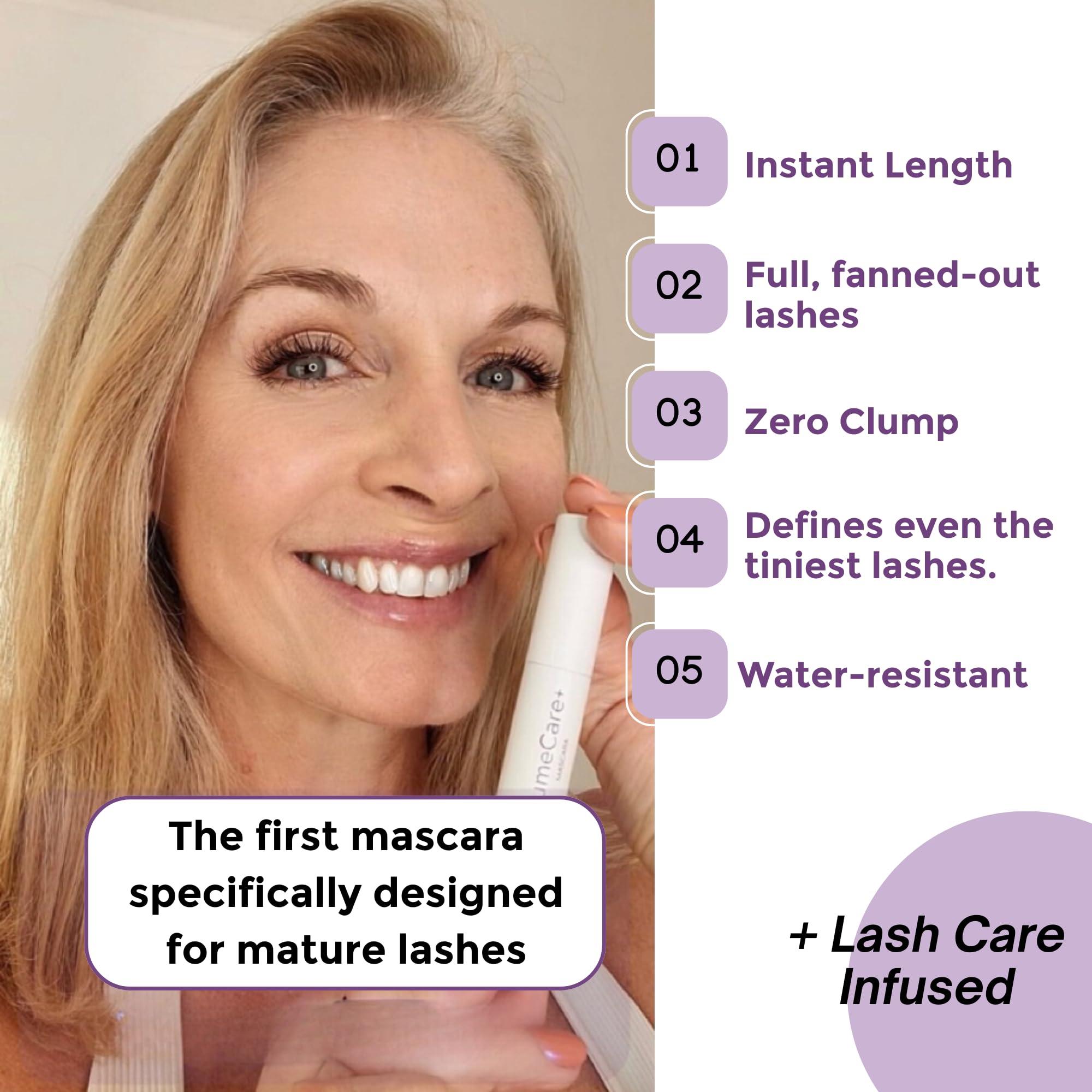 Rumi Cosmetiques Rumi Cosmetiques VolumeCare+ Mascara For Older Women - Extreme Length and Volume 2-in-1 Formula - No Clumps, Long-Wearing, Hypoallergenic Mascara For Sensitive Eyes (Natural Black)