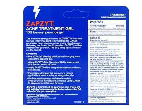 Zapzyt Zapzyt Acne Treatment Gel Maximum Strength 10% Benzoyl Peroxide Acne Spot Treatment 1 oz
