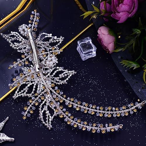 BREWEL Crystal headwear bridal headband diamond headpiece wedding hair accessories for prom (SLIVER)
