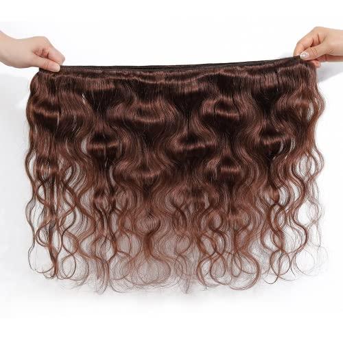 Yuksoocosh Chocolate Body Wave Bundles Human Hair Dark Brown Body Wave Bundles Color 4 Brown Human Hair Bundles Double Weft Brazilian Human Hair Wet and Wavy Extensions 20 22 24 inch 3 Bundles