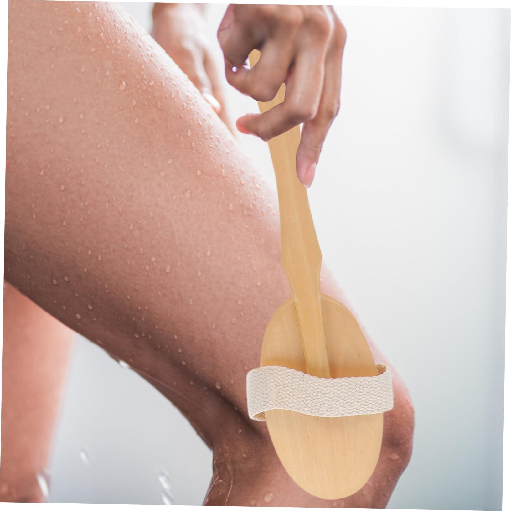 Beavorty Beavorty Bath Brush Bathing Back Scrubber Body Scrubber Body Scrub Brush Shower Back Brush with Handle Body Brush Shower Back Scrubber for Men Back Washer for Shower Wood Beige