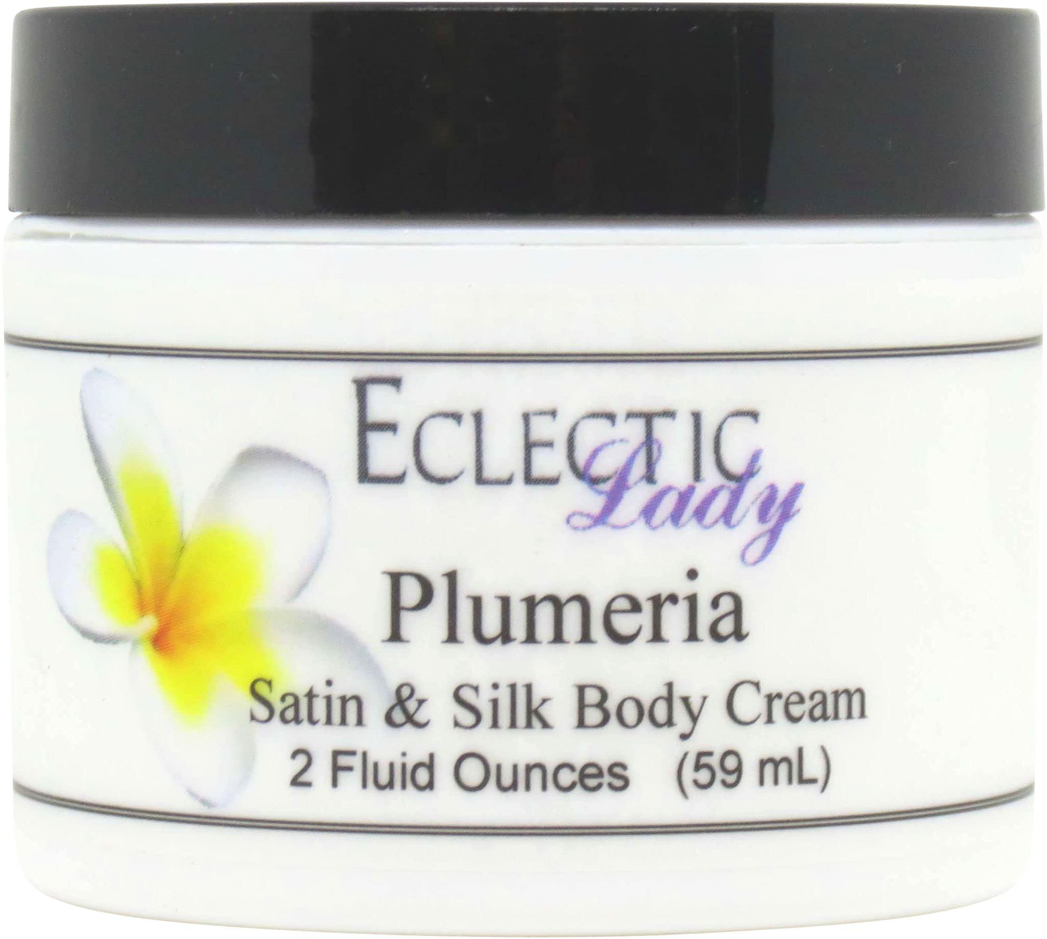Eclectic Lady Eclectic Lady Plumeria Satin and Silk Cream, Body Cream, Body Lotion, 2 oz - Shea Butter, Aloe, Silk Amino Acids, Vitamin E, Phthalate-Free, Handcrafted in USA - Perfect For Women