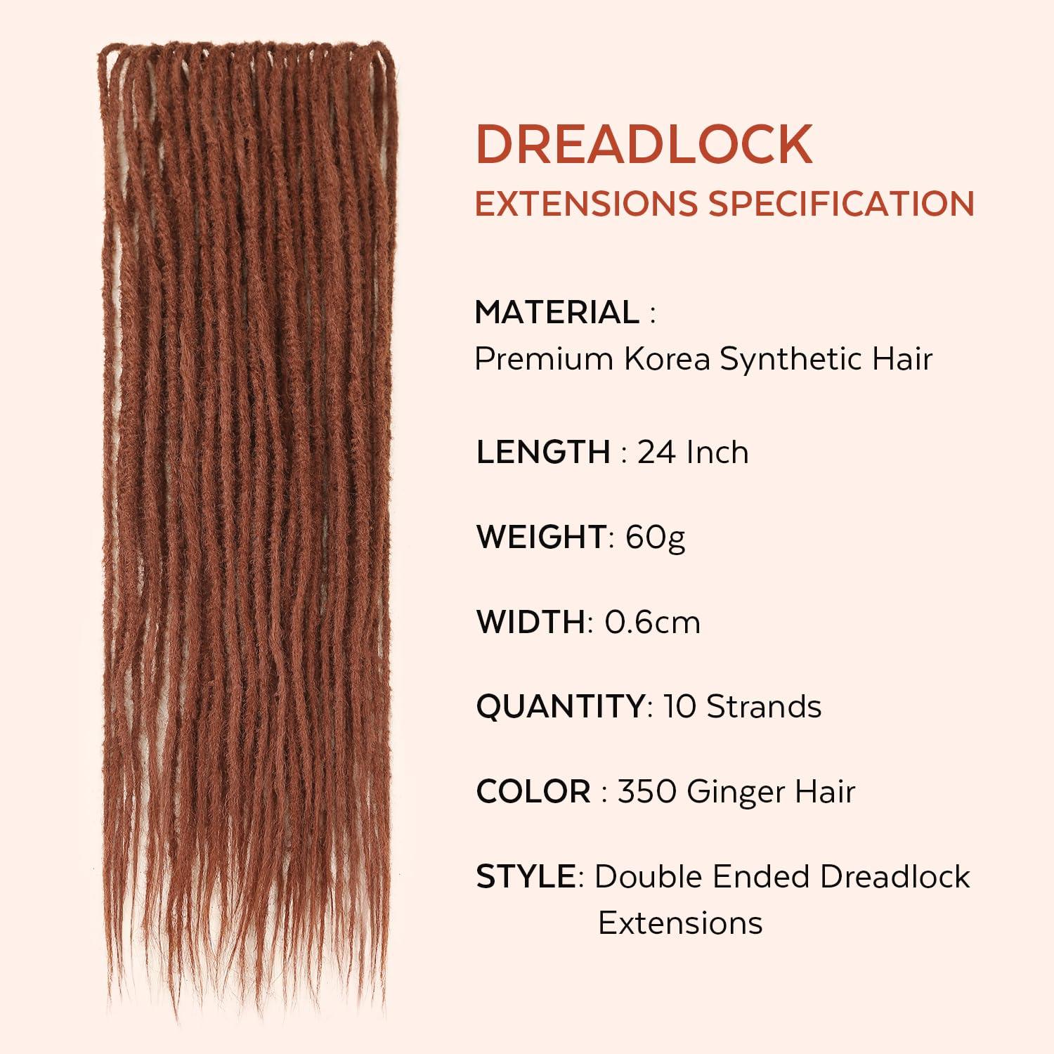 HANNE HANNE 24 Inch Double Ended Dreadlock Extensions 10 Strands Ginger Dreadlocks Extension for Black Women and Men Dreads Extensions (24 Inch DE Dreads, 350#)