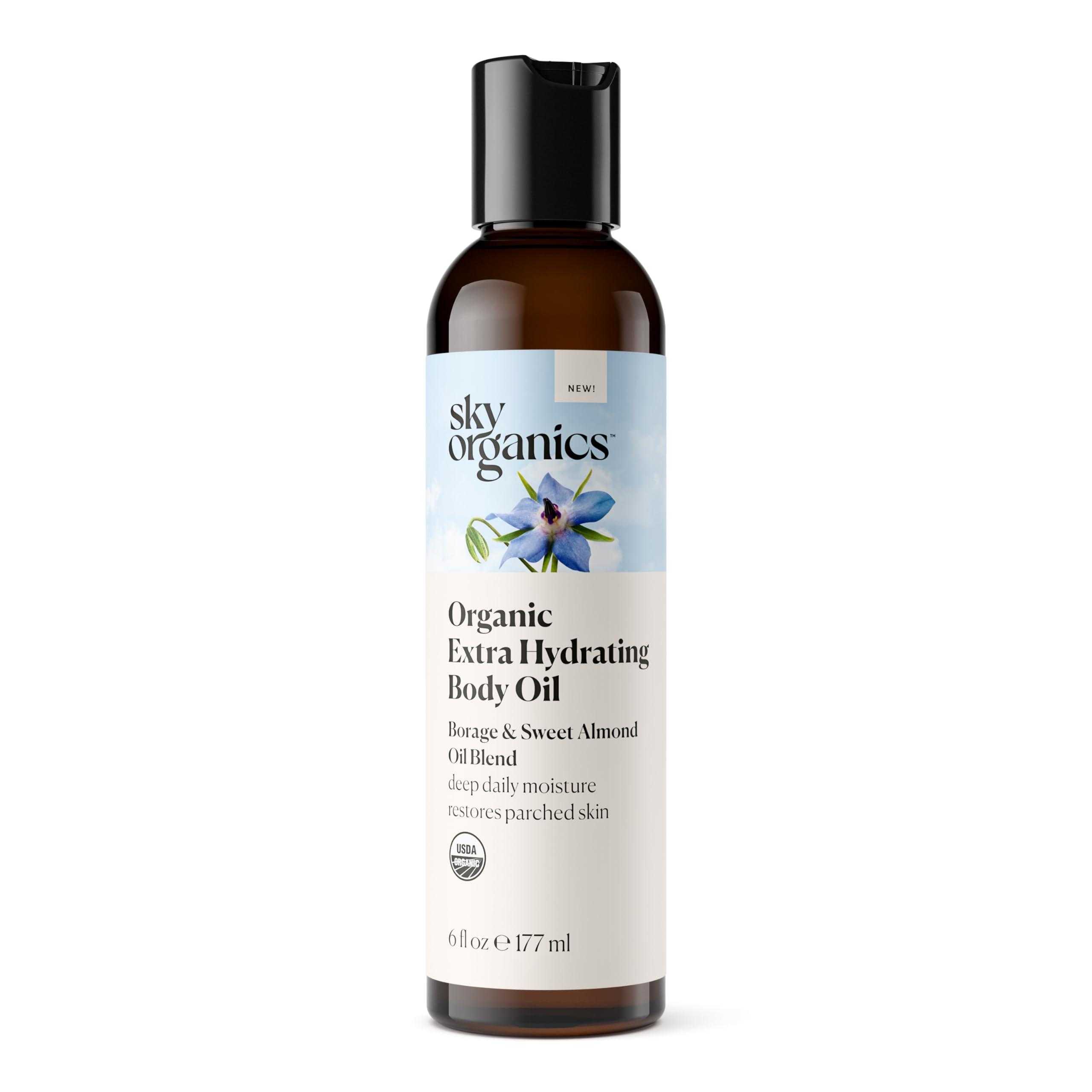 Sky Organics Sky Organics Body Oil, Extra Hydrating & Nourishing Organic Skin Care with Borage, Acai & Sweet Almond Oil, Nourishing Hydration for Softer, Smoother, Refreshing Orange & Spearmint Scent, 6 fl oz