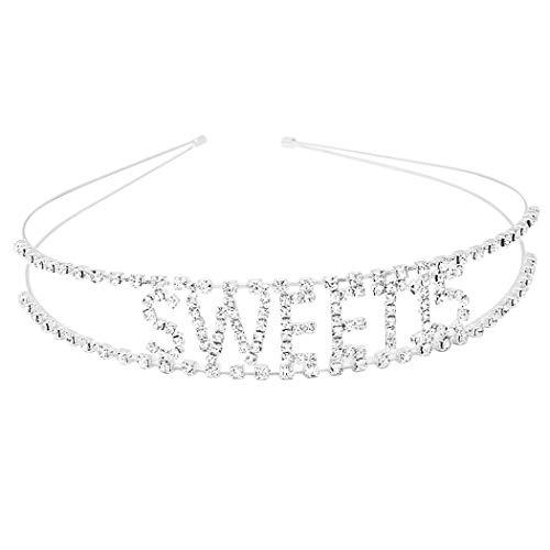 Rosemarie Collections Rosemarie & Jubalee Women's Detailed Split Double Row SWEET 15 Crystal Rhinestone Quinceanera Birthday Fashion Headband