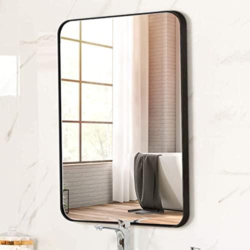 QiMaieeUSA Black 22x30 INCH Metal Rectangle Barhroom Mirror