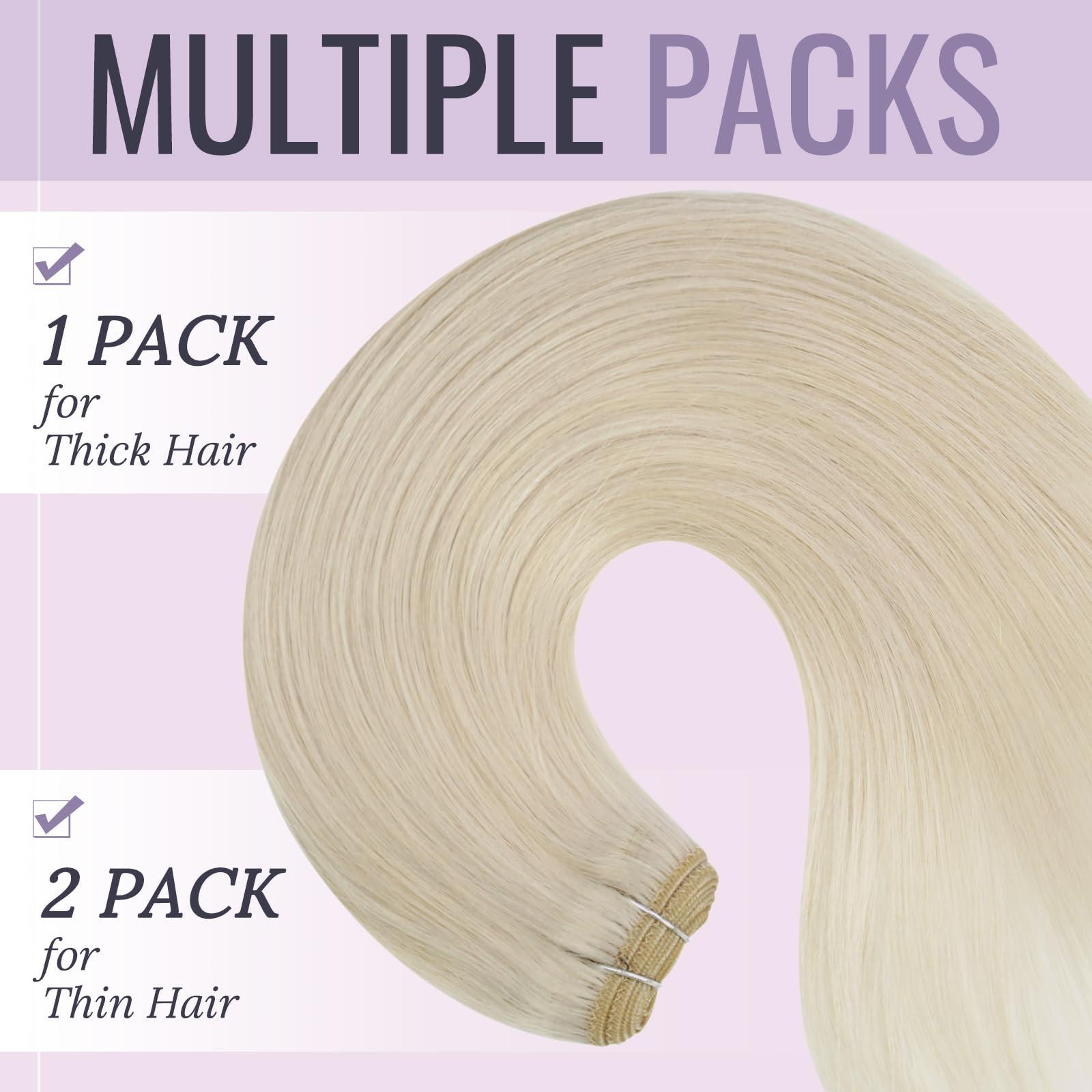 Fshine Fshine Blonde Weft Hair Extensions Human Hair 20 Inch 100 Gram White Blonde Sew in Hair Extension Double Weft Straight Real Human Hair Bundle for Women