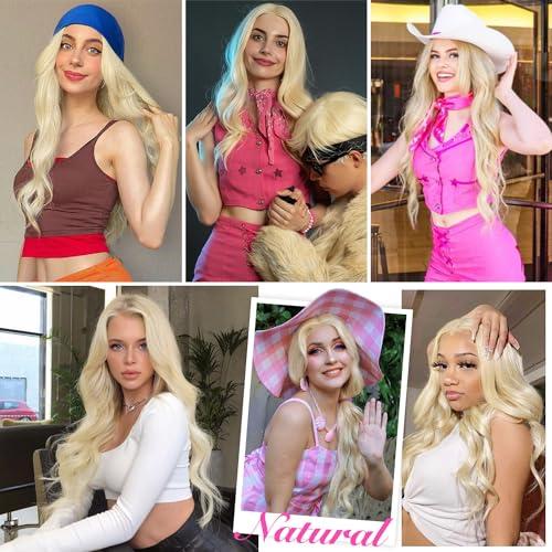 WIGNEE WIGNEE 26 Inches Long Blonde Wig Synthetic Body Wavy Blond Wigs For Women Heat Resistant Synthetic Wig Wigs For Women (Wavy-Blonde)