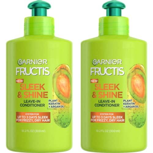 Garnier Garnier Fructis Sleek & Shine Leave-In Conditioning Cream for Frizzy, Dry Hair, Plant Keratin + Argan Oil, 10.2 Fl Oz, 2 Count (Packaging May Vary)