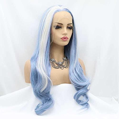 melody wig Melody Wig Blonde/Blue Mixed Wig Money Piece Synthetic Lace Front Wigs For Women Hair Kanekalon Hair Natural Wavy Heat Resistant Fiber Long Wavy Wigs