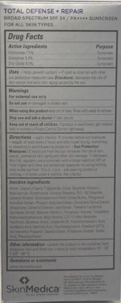SkinMedica SkinMedica Total Defense + Repair SPF 34 Sunscreen for Face. This Lightweight, Facial Sunscreen is Ideal for Oily and/or Combination Skin, 2.3 Oz