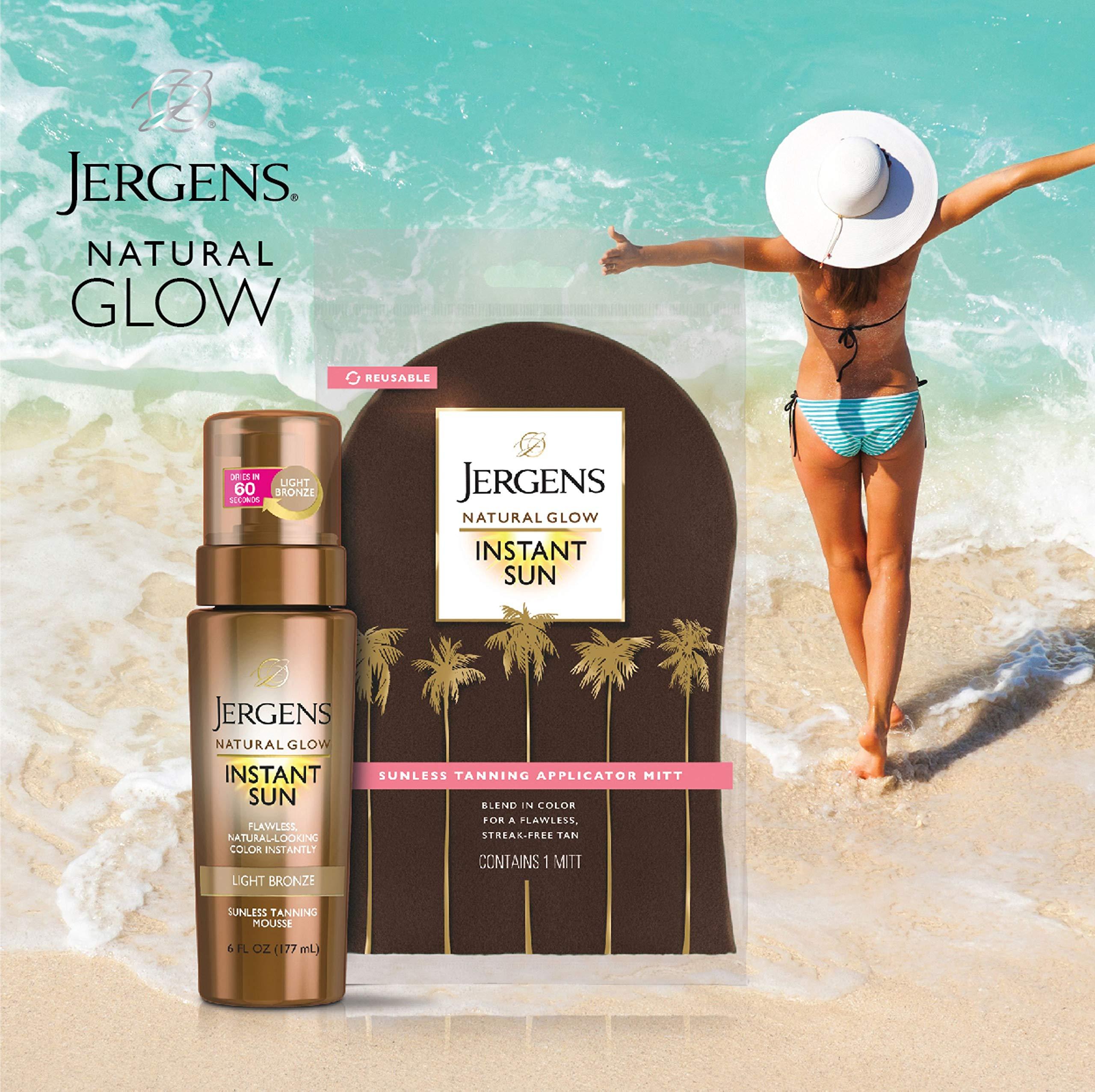 Jergens Jergens Natural Glow Instant Sun Body Mousse, Deep Bronze Tan, 6 Ounce Sunless Self-Tanner with Natural Glow Body Applicator Mitt, Flawless, Streak-free Tanning Blender Glove