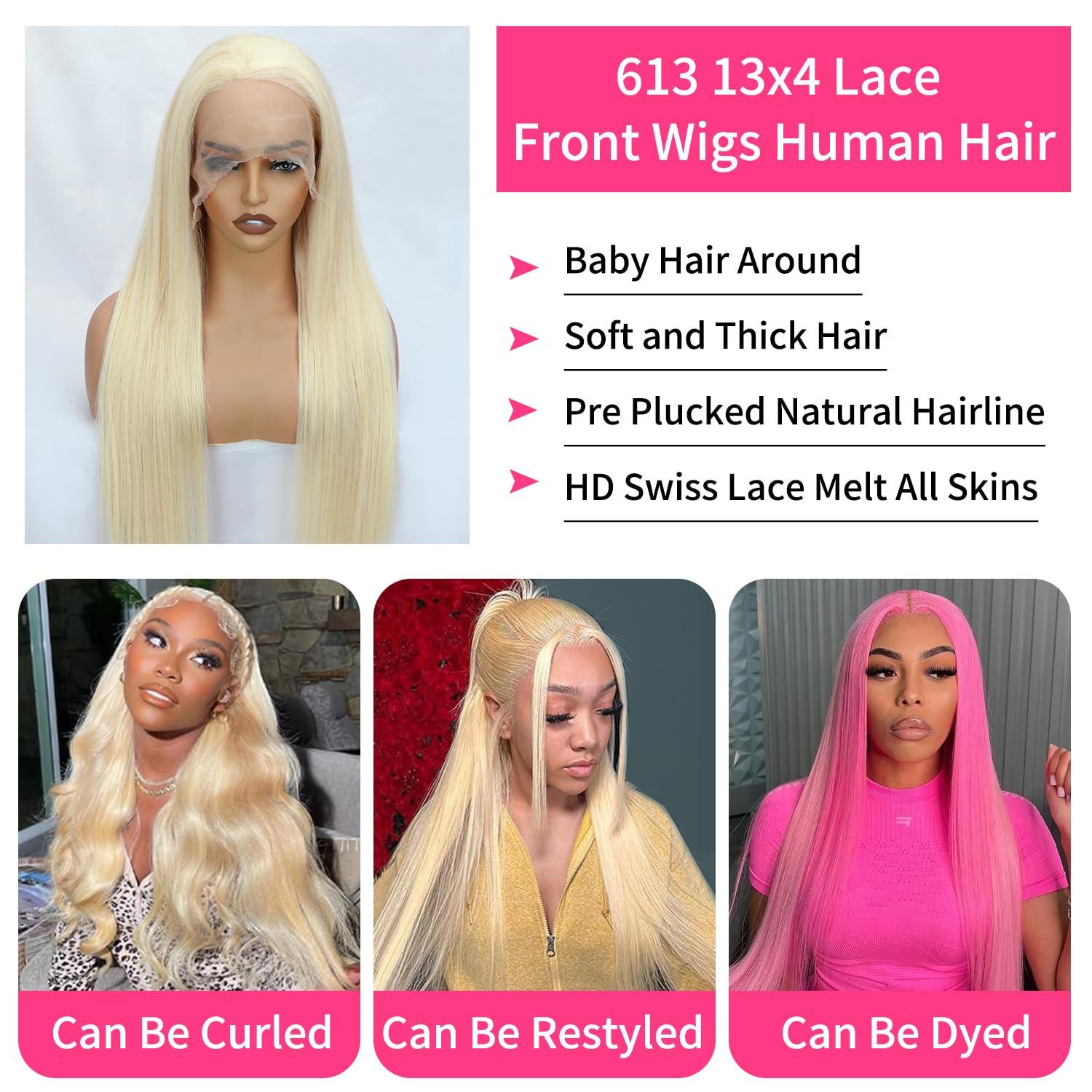 LAKASTATR LAKASTATR Blonde Wig Human Hair 34 Inch Straight 13x4 Lace Front Wigs Human Hair 180% Density 613 HD Lace Frontal Wig Glueless Wigs Human Hair Pre Plucked With Baby Hair