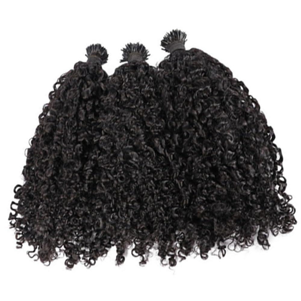 Young beauty Itip Human Hair Extensions for Black Women Kinky Curly Itips Microlinks Hair Extensions 300Strands/Pack Afro Kinky Curly I-Tips Hair Extensions 16 16 16inch Natural Black