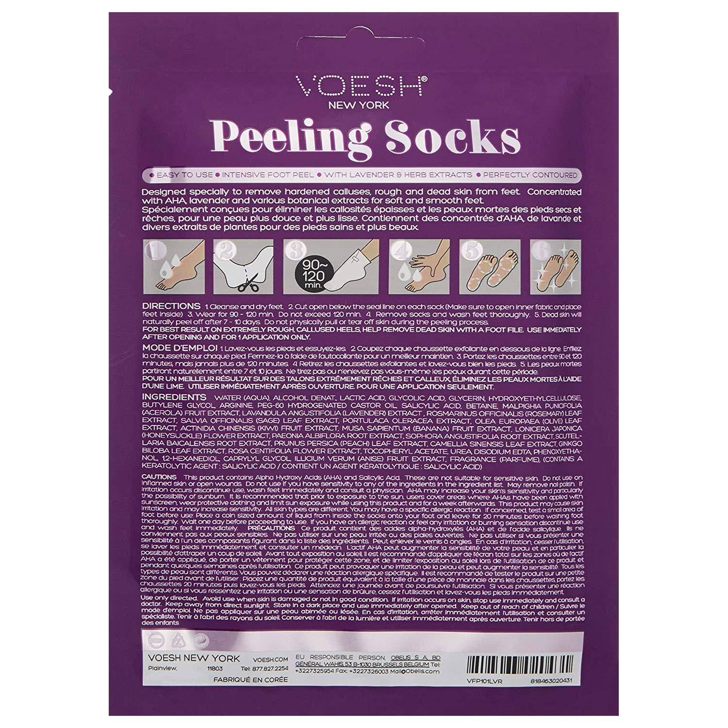 Voesh New York VOESH Peeling Socks Duo, Foot Peeling Mask, Intensive Foot Peel, Callus Remover, Exfoliating Foot Mask, Foot Mask Socks, Foot Peel for Dry Feet, Vegan