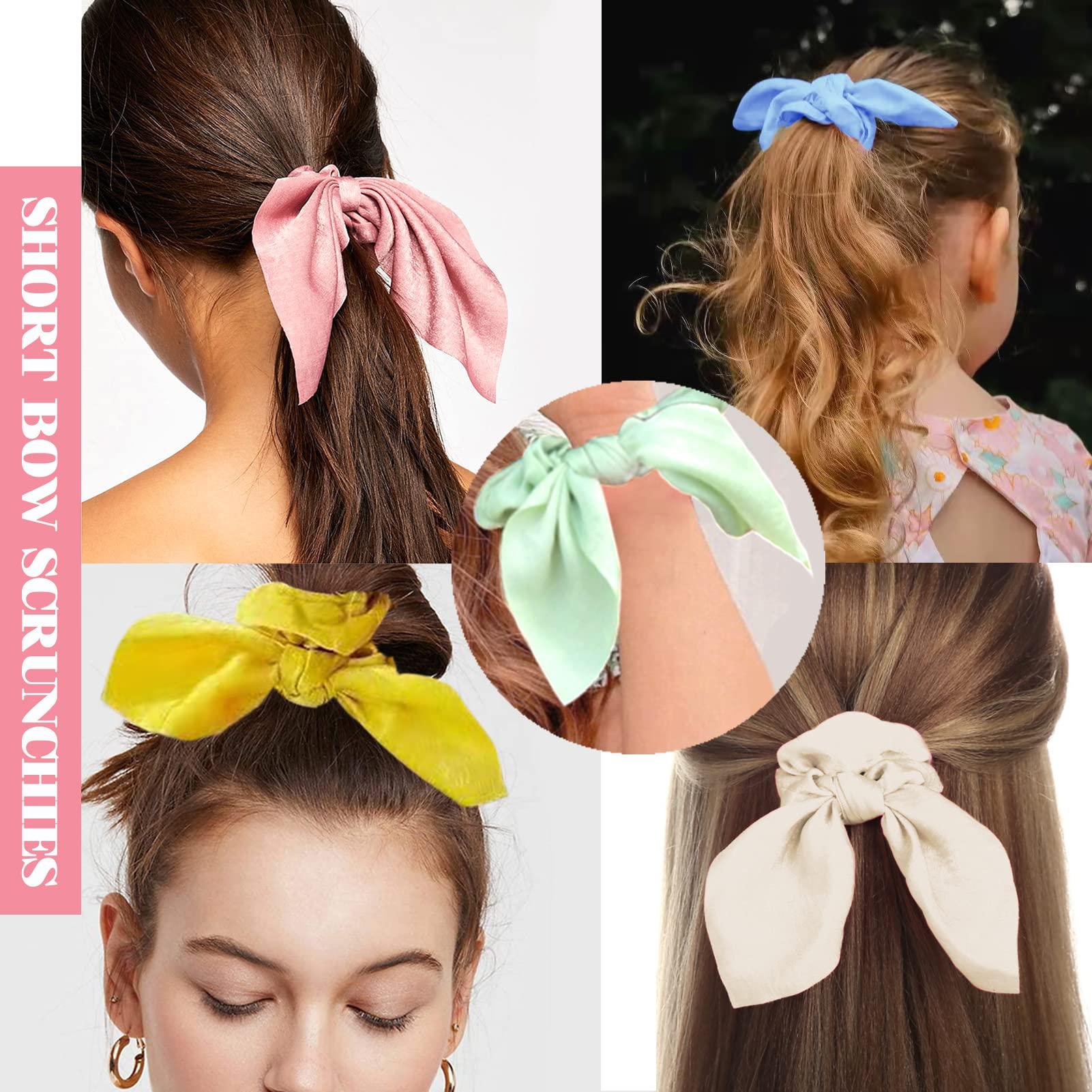 JOACHIO JOACHIO 14 Pieces Hair Scarf Scrunchies, Satin Scrunchies with Bow Hair Ties, Bunny Ear Hair Bands Bowknot Hair Accessories for Women Girls