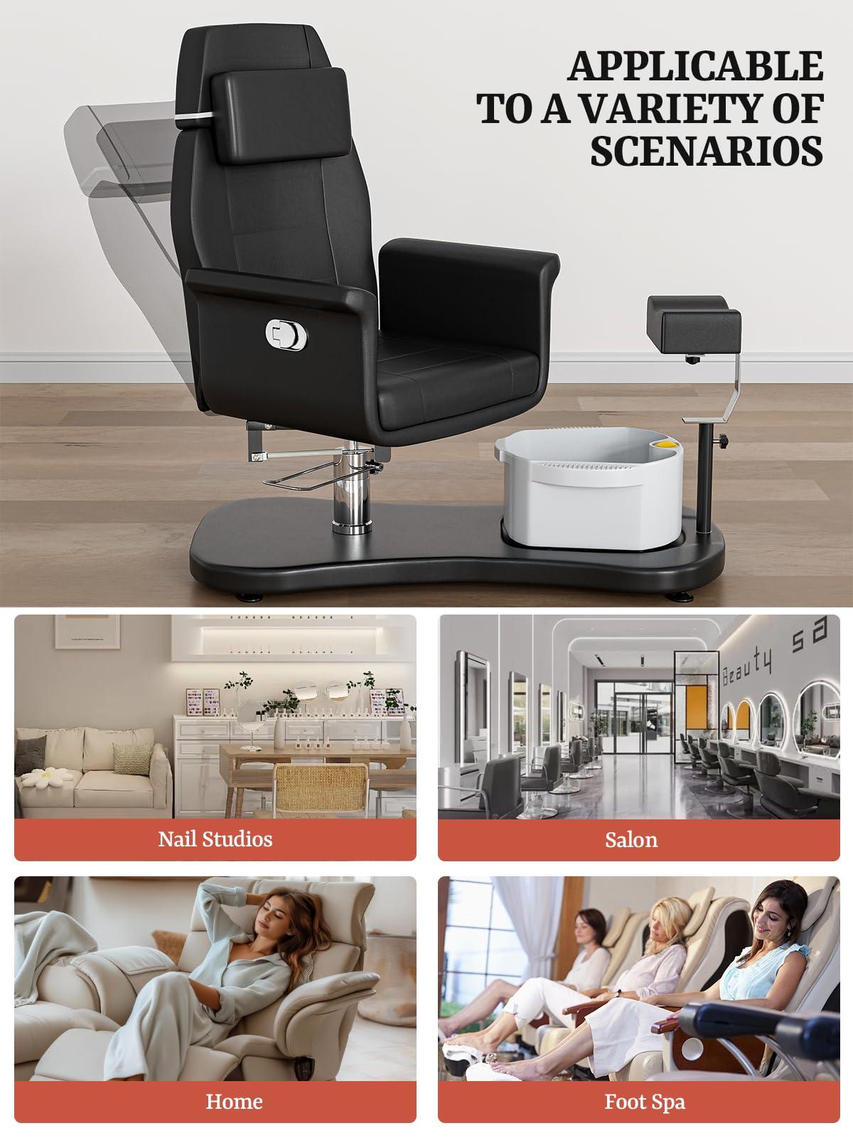 OKAKOPA OKAKOPA Pedicure Chair No Plumbing, Portable Pedicure Station for Nail Tech, 360 Swivel Reclining Salon Pedicure Chairs w/Stool, Massage Basin, Footrest for Foot Spa, Black