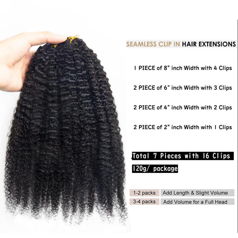 Kiss darling LASHES Afro Kinky Curly Clip in Human Hair Extensions for Women, Real Human Hair Double Wefted Natural Hair Clip ins 4B 4C Clip ins Hair Extensions Afro Curly 18\"inch