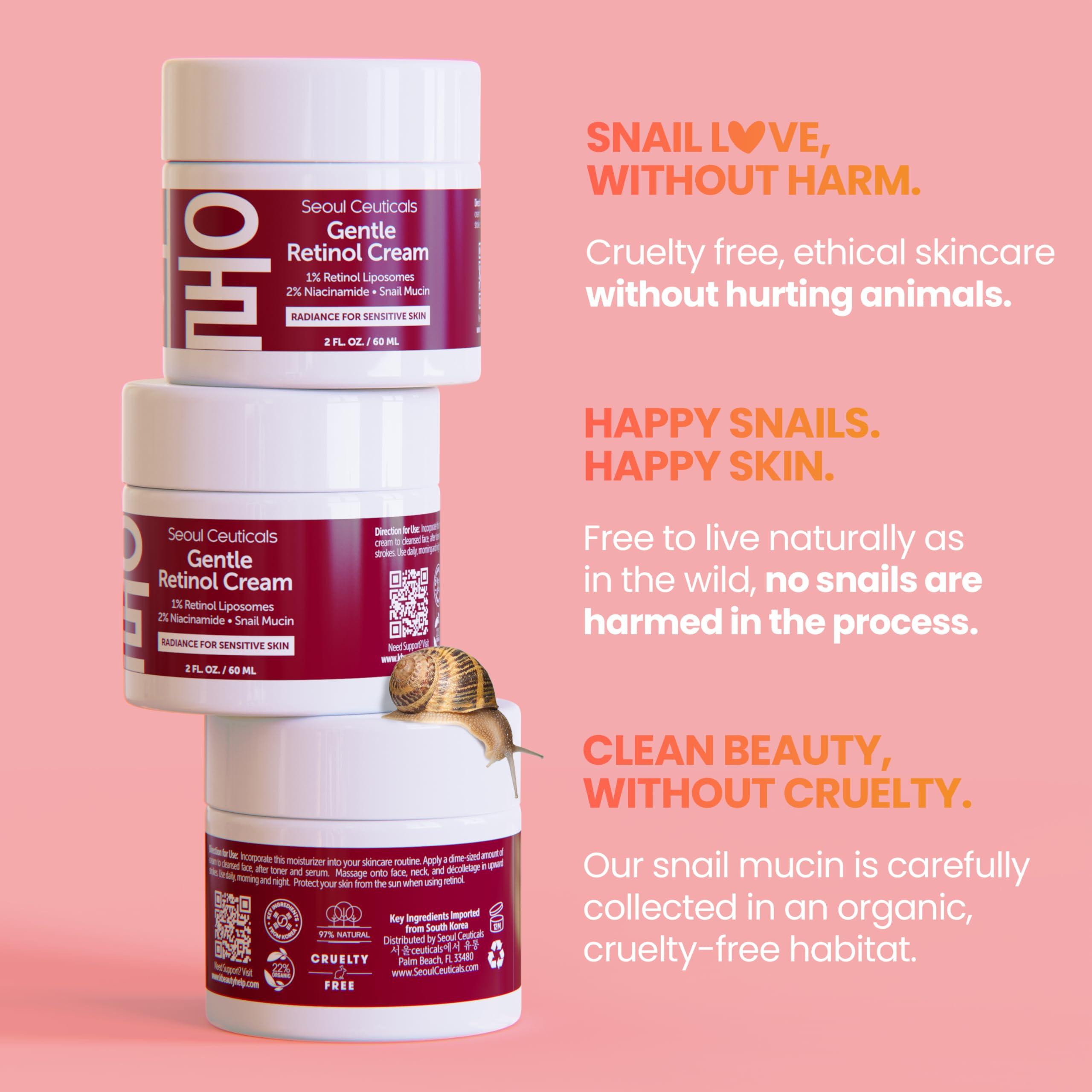 SeoulCeuticals SeoulCeuticals Korean Retinol Night Serum + Retinol Night Cream for Face + 97.5% Snail Mucin for Sensitive Skin