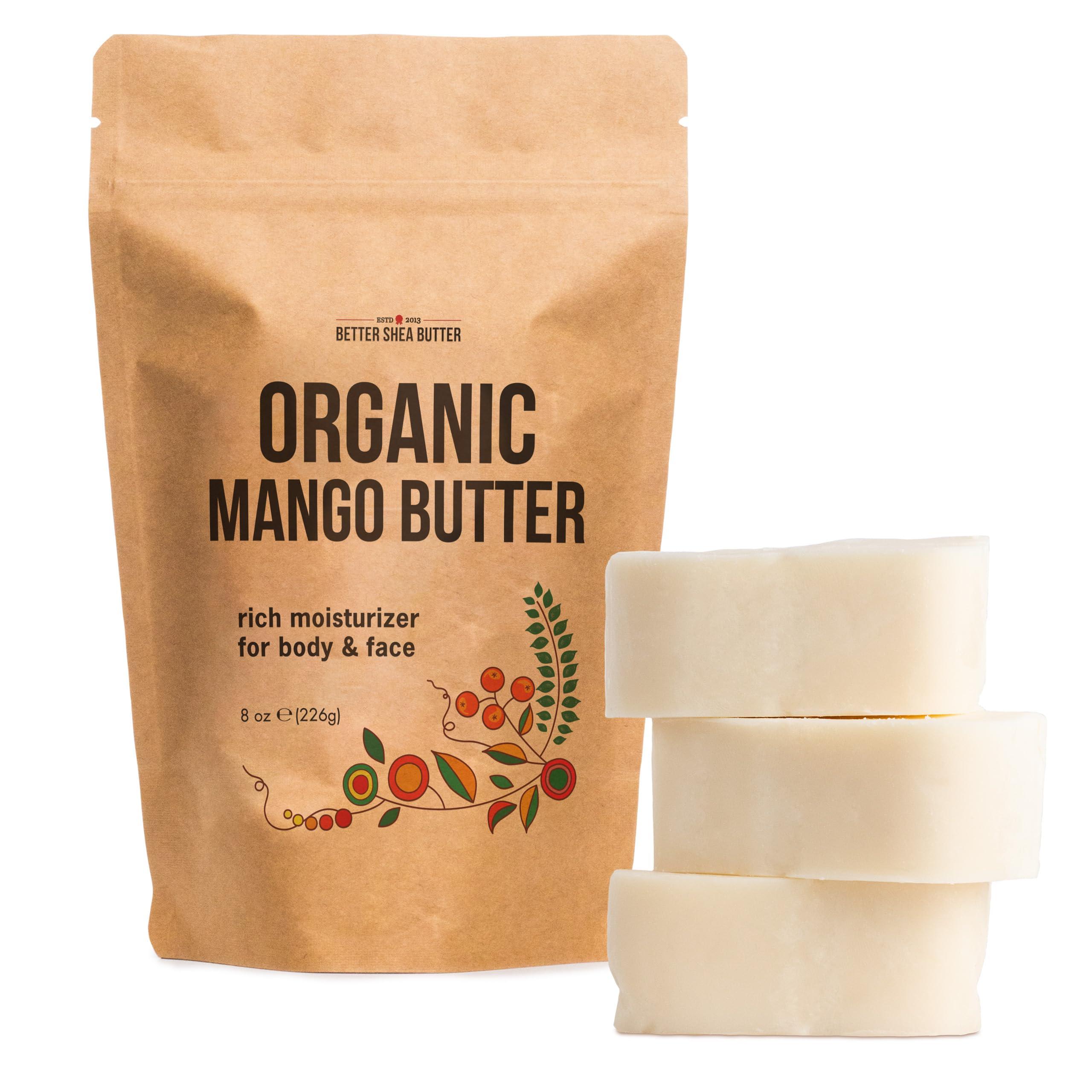 Better Shea Butter Organic Mango Butter - Raw Organic Unrefined Mango Seed Butter for Skin Care, Body Butter & Hair - Pure Mango Butter Cold Pressed for Soap Making, Mango Lotion | Natural Skin Moisturizer 8 oz