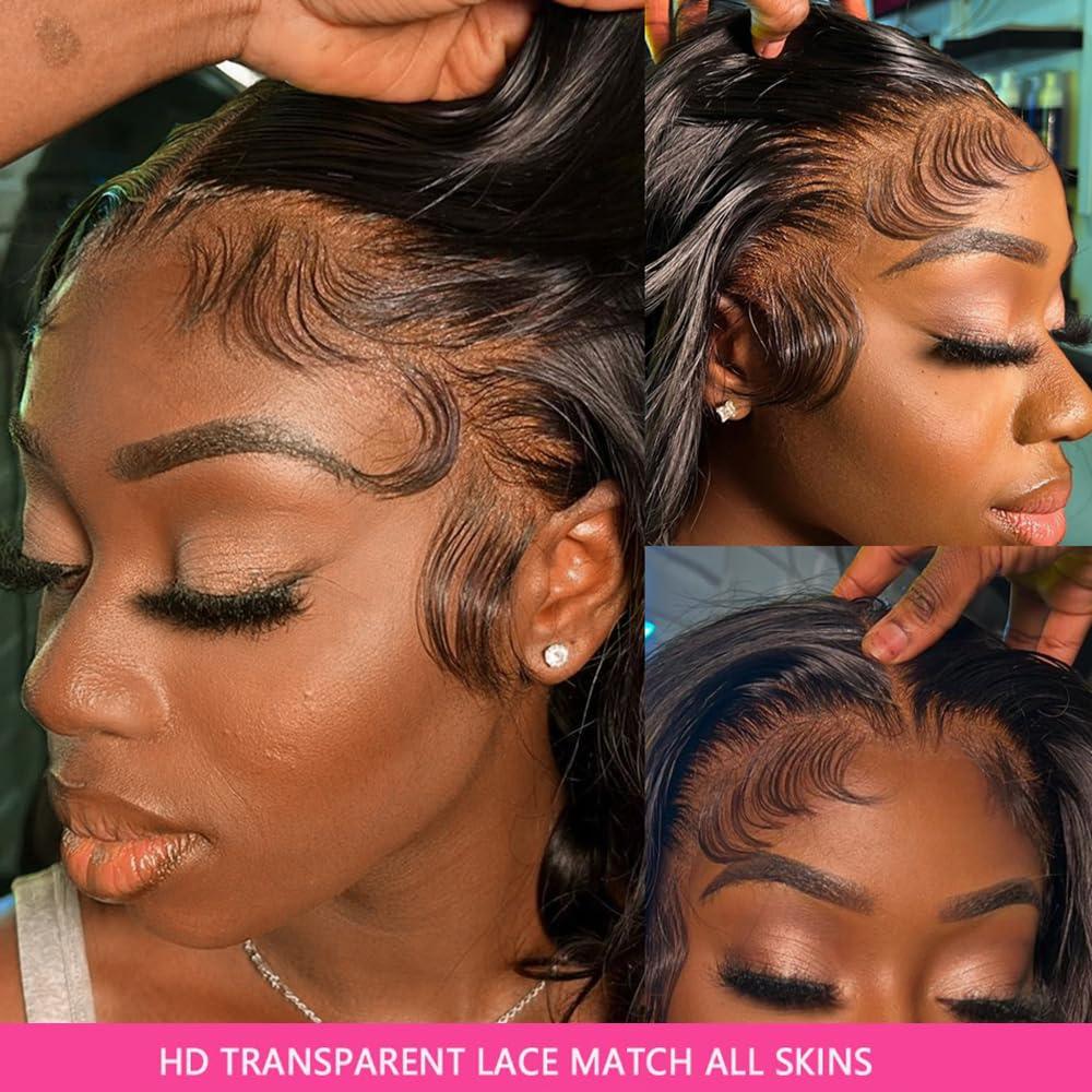 Grace Queen Grace Queen Lace Front Wigs Human Hair 360 Wig Pre Plucked Body Wave HD Transparent Lace Frontal Wigs Human Hair for Women Swiss Lace Wig Virgin Hair Full and Thick 26inch