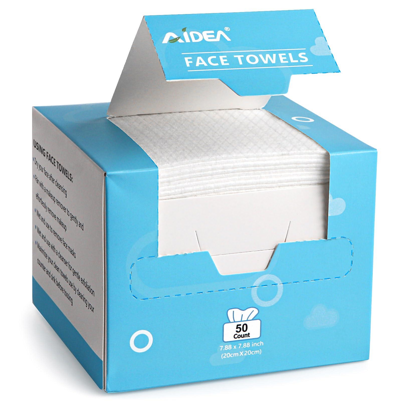 AIDEA AIDEA Face Towels Disposable-50Ct, Clean Facial Towels Face Cloths, Facial Cleansing Wipes for Sensitive Skin, Face Towelettes for Makeup Removing, Nursing, Travel, Dry Face Wipes