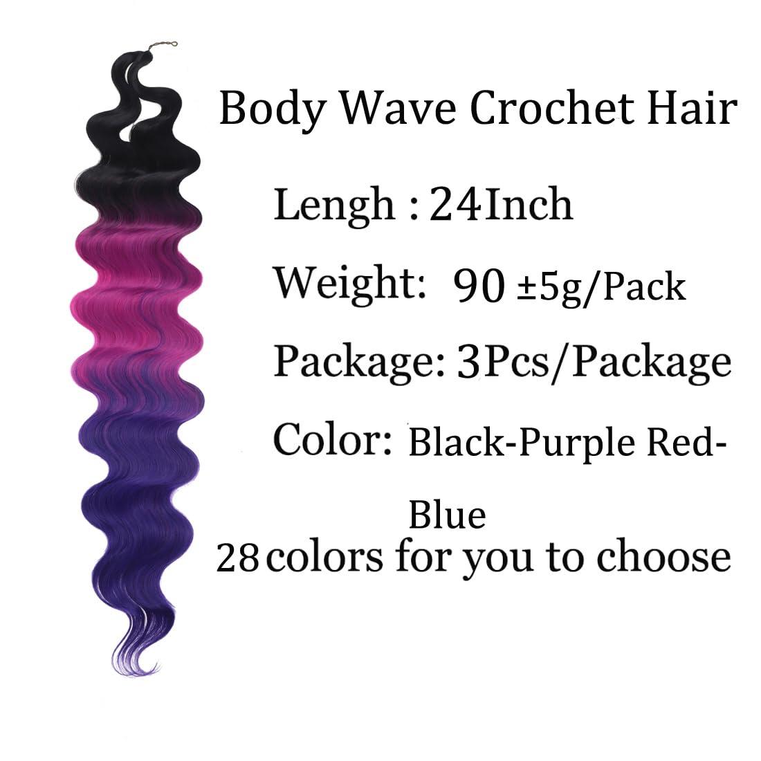 YUCCAHA Body Wave Crochet Hair 24 Inch 3packs Ocean Wave Braiding Hair Synthetic Curly Wave Twist Crochet Braids Wavy Braiding Hair Extensions French Curl Braid Hair (24\",C10)