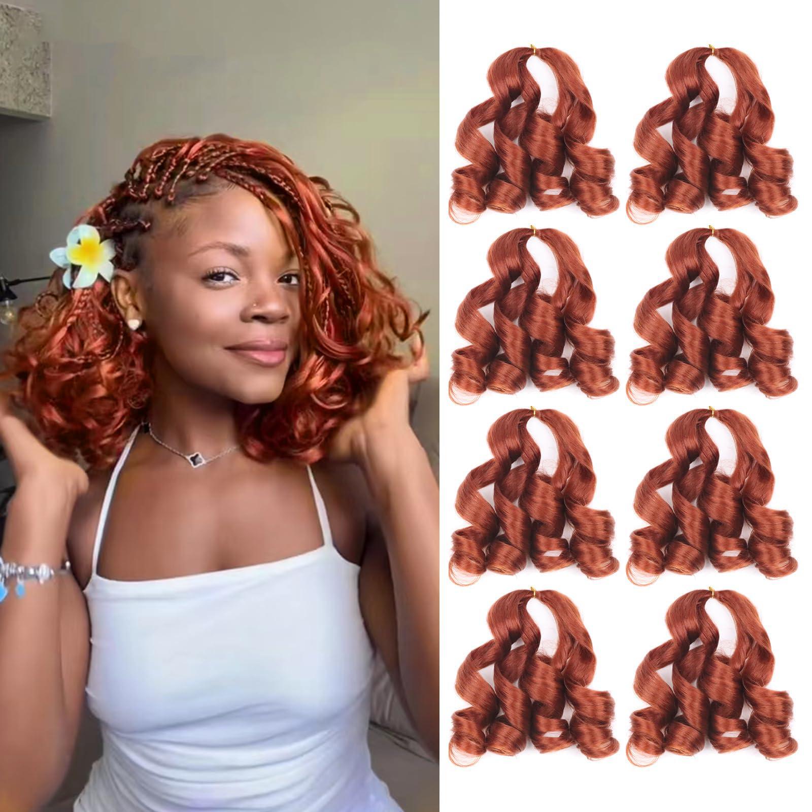 Aeagoo Ginger Braiding Hair 10 Inch French Curly Braiding Hair Short French Curl Braids Pre Stretched Curly Braiding Hair for Box Braids with Curly Ends(350)
