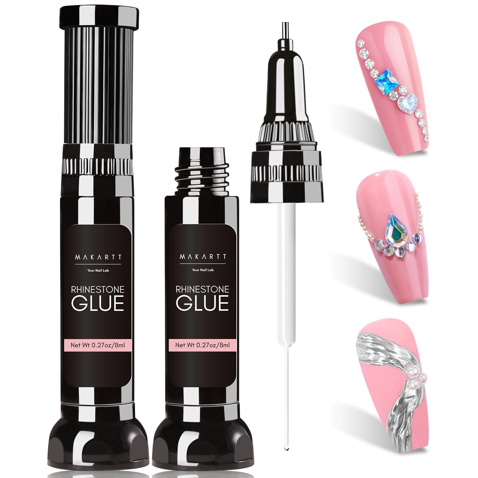 Makartt Makartt Nail Rhinestone Glue Gel, Upgrade Gel Nail Glue with Brush Pen Tip Super Strong Adhesive Precise for Nail Charms Crystals Rhinestone Beads Flower 3D Decorations 8ml*2